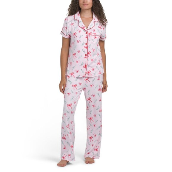 TART Pink 2pc Bows And Sprigs Pajama Set - Picture 1 of 2